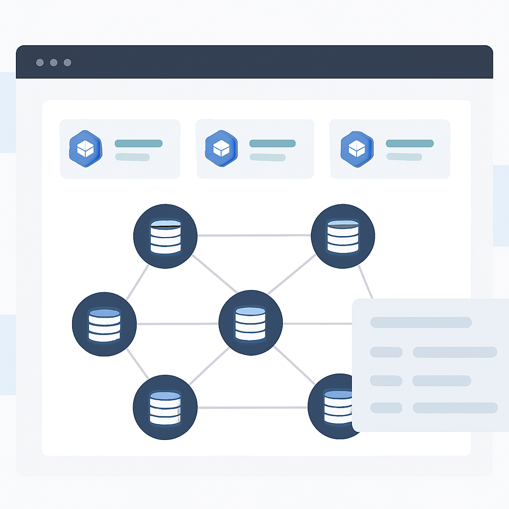 Painel de orquestração de containers moderno mostrando microsserviços distribuídos