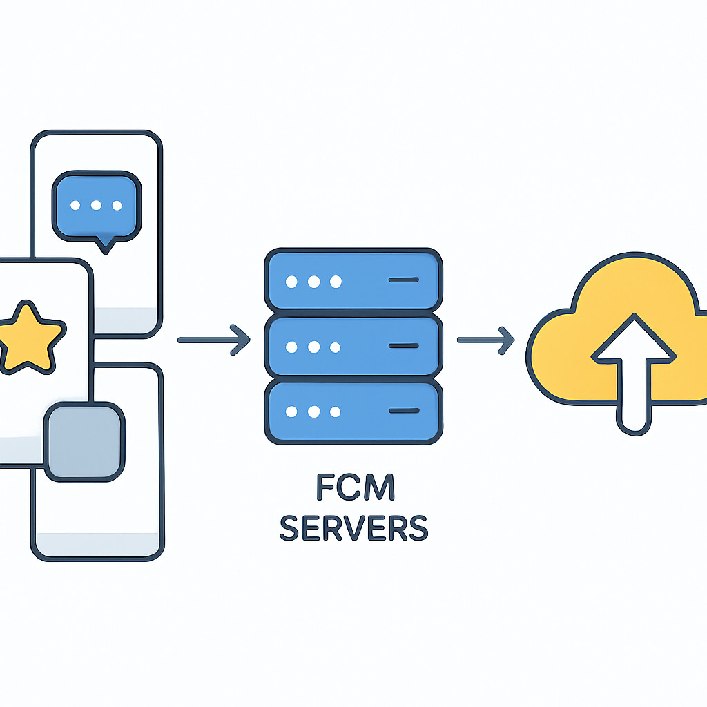 Diagrama da arquitetura do Firebase Cloud Messaging mostrando fluxo de mensagens