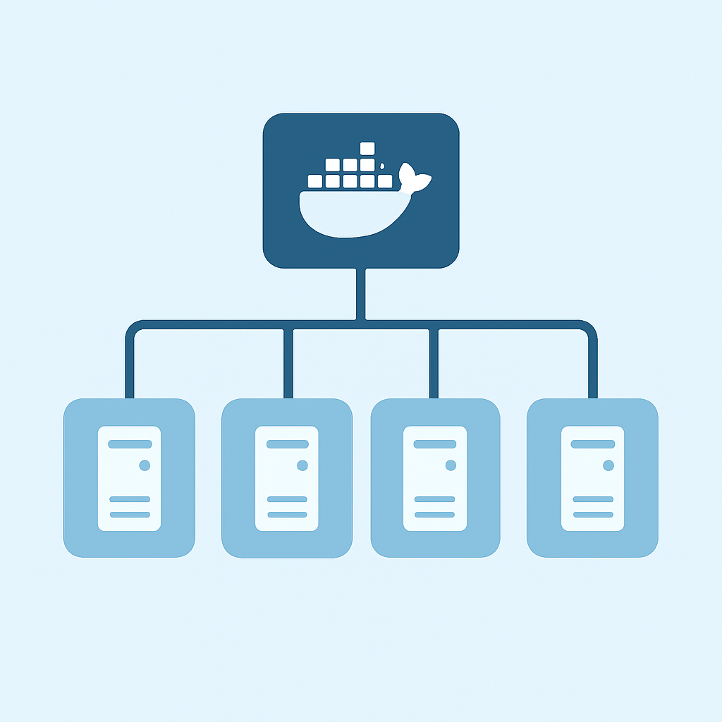 Diagrama de arquitetura Docker Swarm mostrando comunicação entre nós manager e worker
