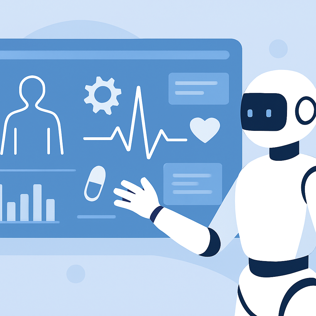 IA analisando dados médicos e gerando planos de tratamento em interface médica futurística