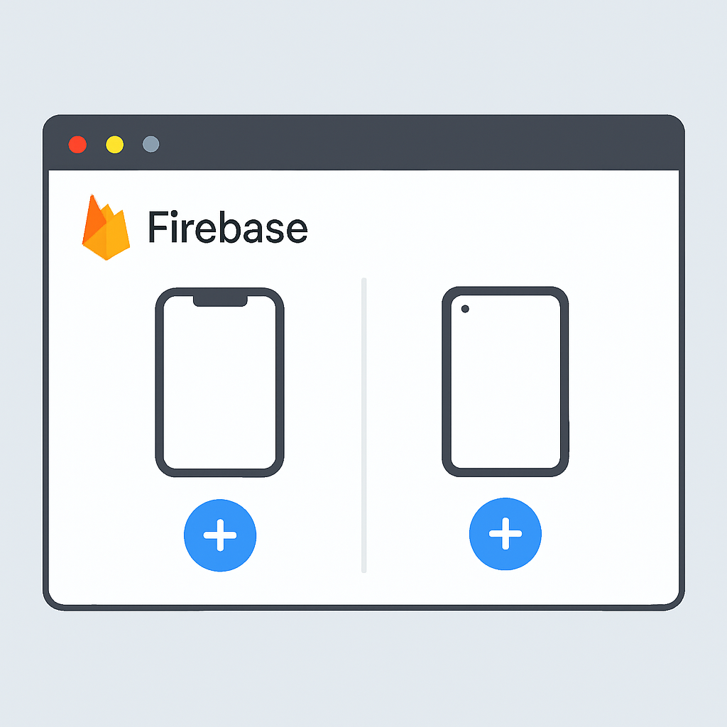Tela de configuração do console Firebase mostrando setup para iOS e Android