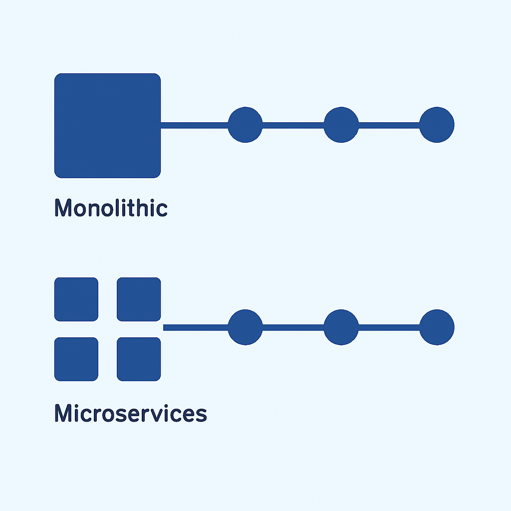 Gráfico comparativo de timeline de desenvolvimento entre monolito e microserviços