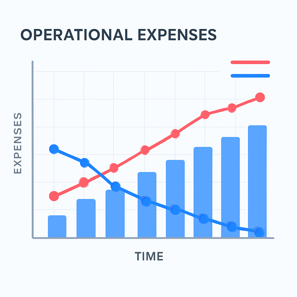 Gráfico de comparação de custos operacionais ao longo do tempo