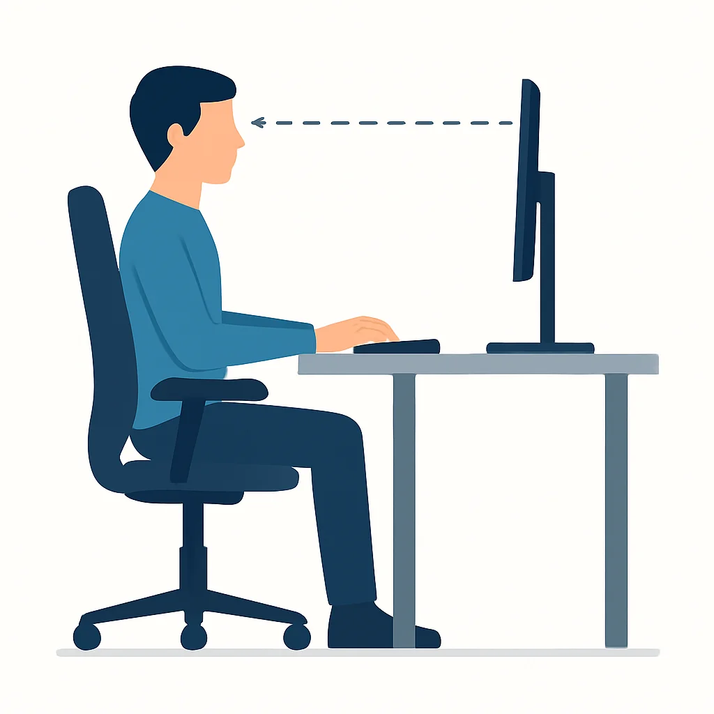 Diagrama de um setup de trabalho ergonômico ideal para desenvolvedores