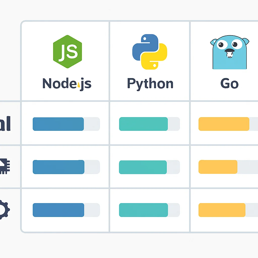 Tabela comparativa de métricas de performance de Node.js, Python e Go