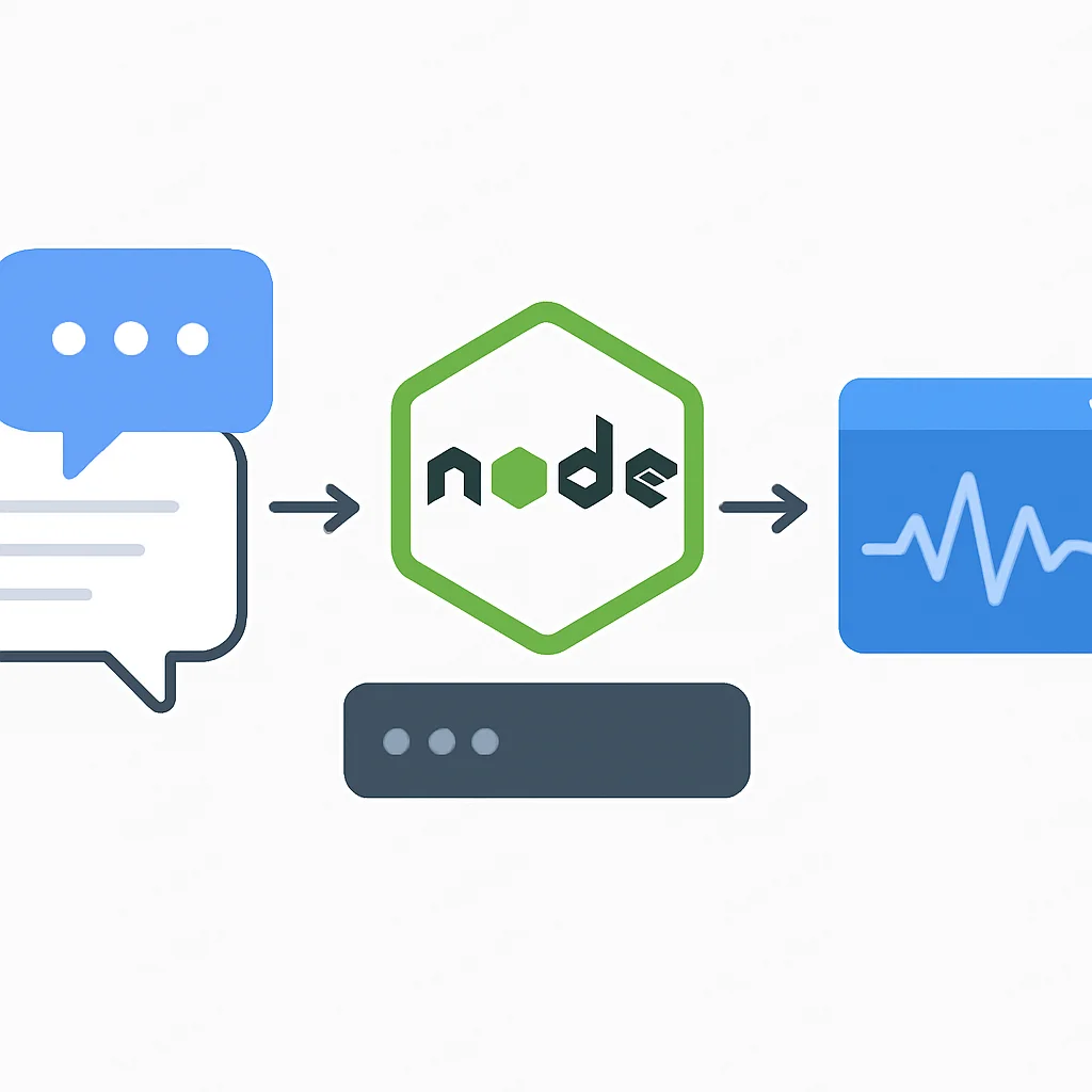 Diagrama mostrando Node.js processando mensagens de chat em tempo real e streaming de dados