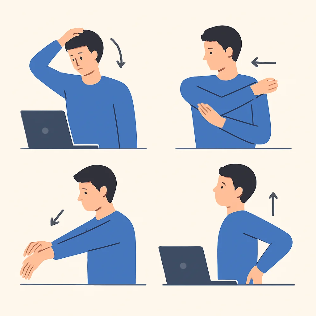 Infográfico de exercícios de alongamento para desenvolvedores