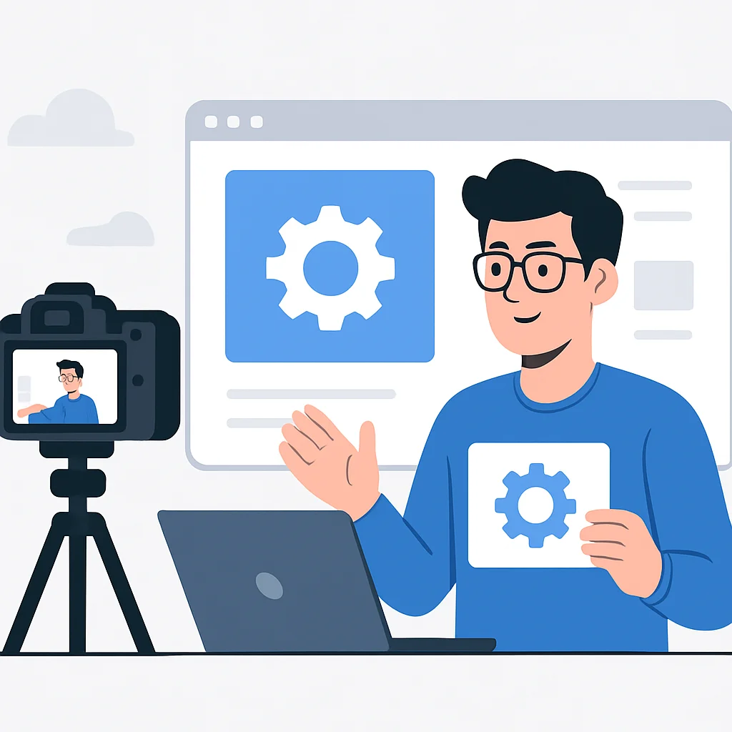Influenciador desenvolvedor criando conteúdo sobre um produto de tecnologia