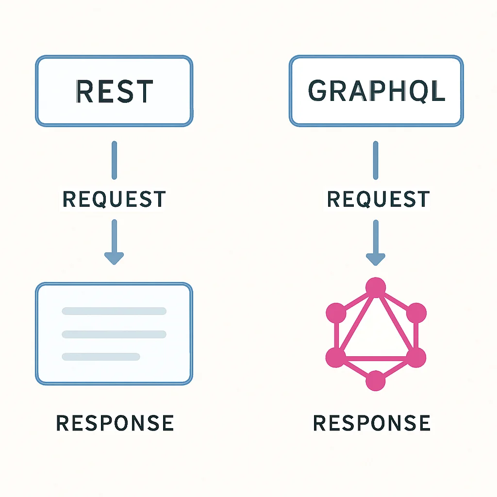 Diagrama comparando ciclos de requisição/resposta REST e GraphQL