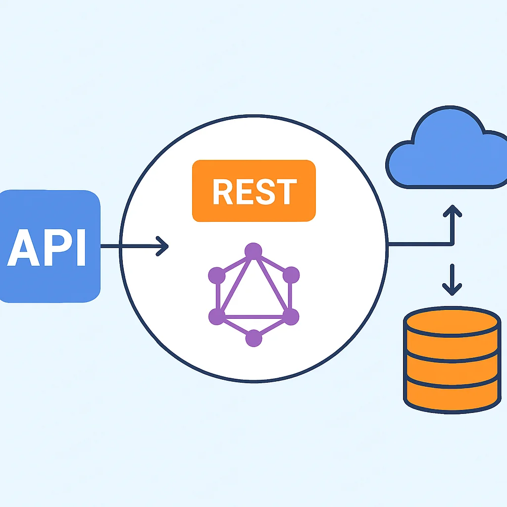 Arquitetura de API híbrida mostrando REST e GraphQL coexistindo