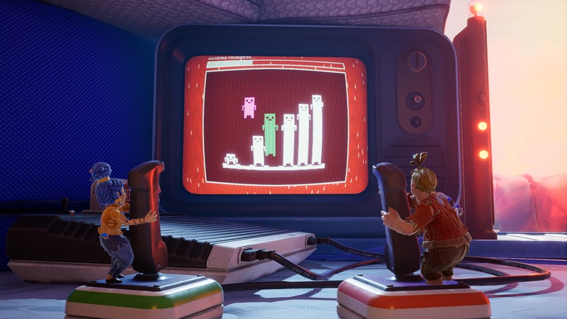 Gameplay de It Takes Two com os personagens Cody e May resolvendo um puzzle