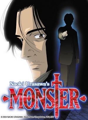 Dr. Kenzo Tenma e Johan Liebert, com uma atmosfera sombria e misteriosa