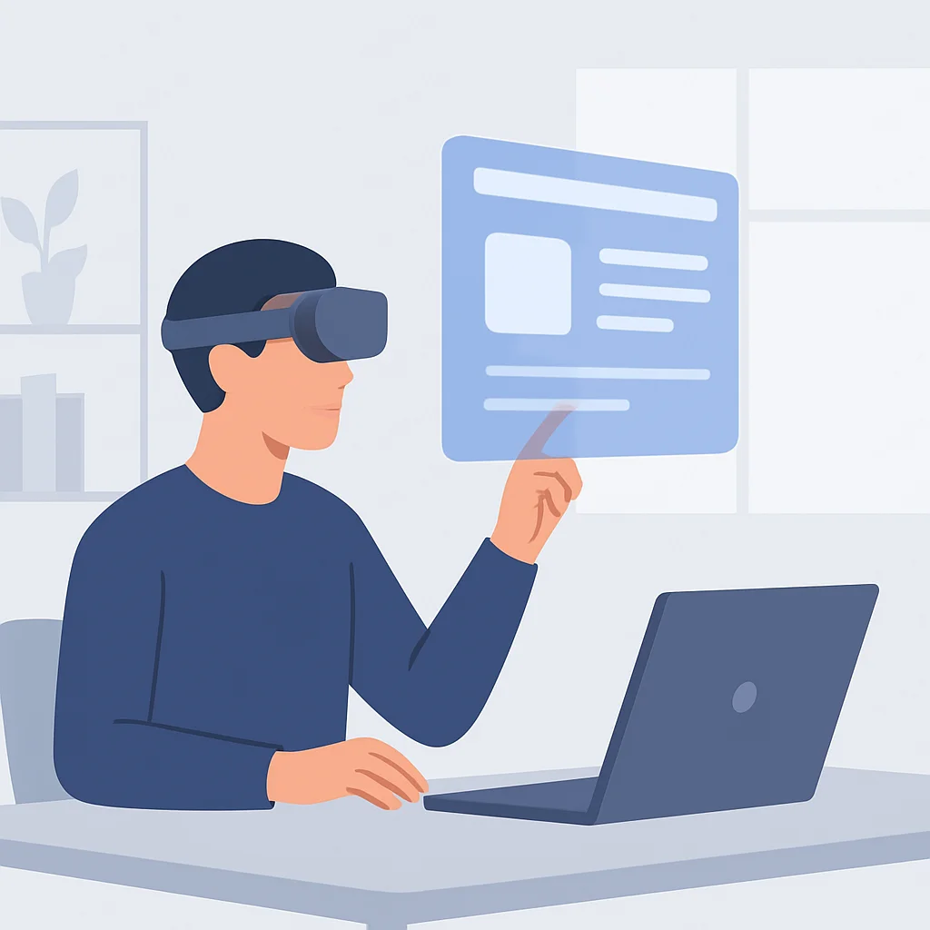 Desenvolvedor trabalhando em UI espacial com headset de computação espacial