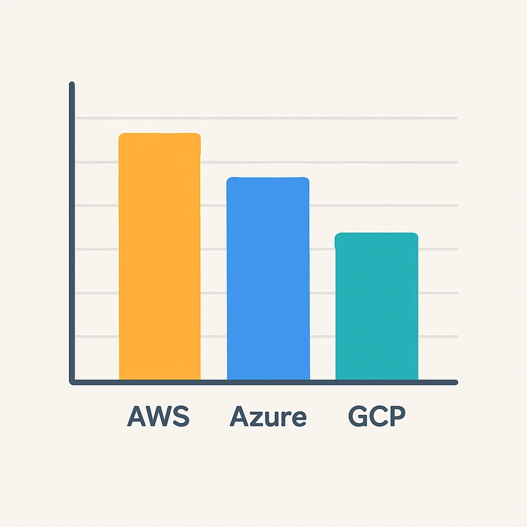 Gráfico de barras comparando custos médios mensais de uma aplicação web em AWS, Azure e GCP