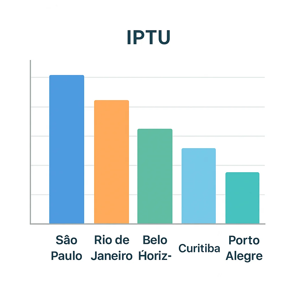 Gráfico de barras comparando alíquotas de IPTU em grandes cidades brasileiras