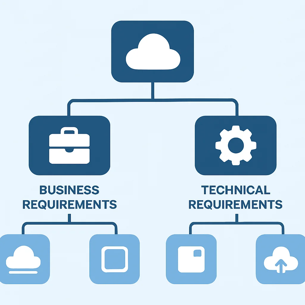 Diagrama de árvore de decisão para escolher um provedor de nuvem com base em requisitos de negócios e técnicos