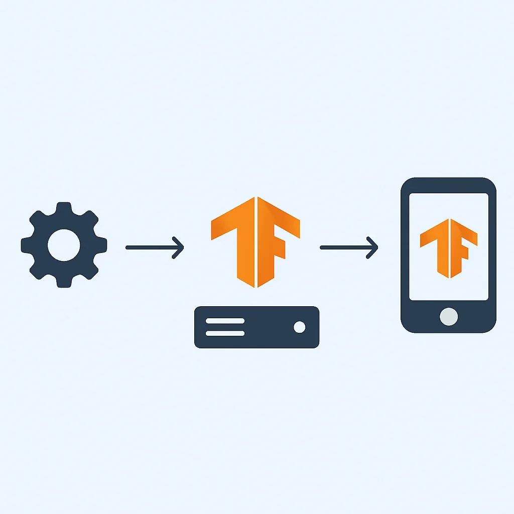 Diagrama ilustrando o pipeline de deployment de produção para um modelo TensorFlow usando TF Serving e TFLite