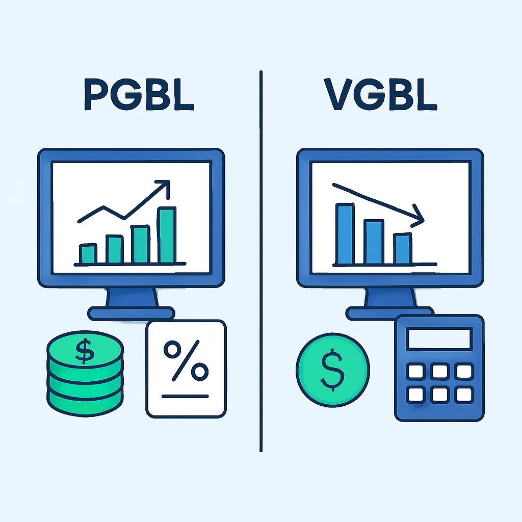 Diagrama de dedução fiscal PGBL versus imposto VGBL sobre rendimentos, ilustrando benefícios fiscais para desenvolvedores