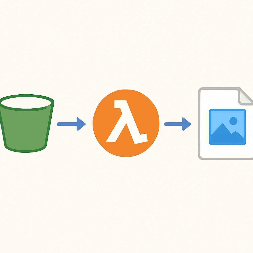 Diagrama de arquitetura serverless orientada a eventos com S3 acionando Lambda para processamento de imagens