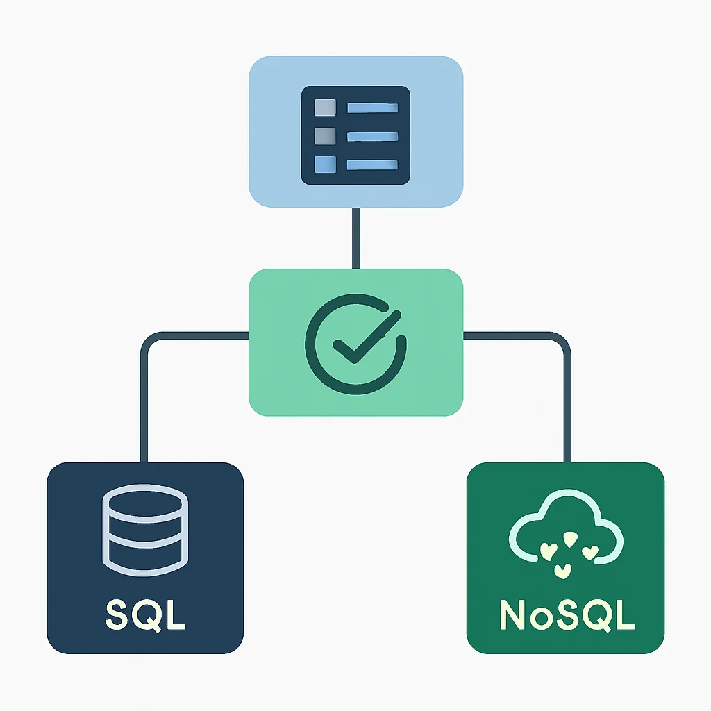 Fluxograma do processo de decisão para escolha entre SQL e NoSQL com base nos requisitos do projeto, como estrutura de dados, consistência e escalabilidade