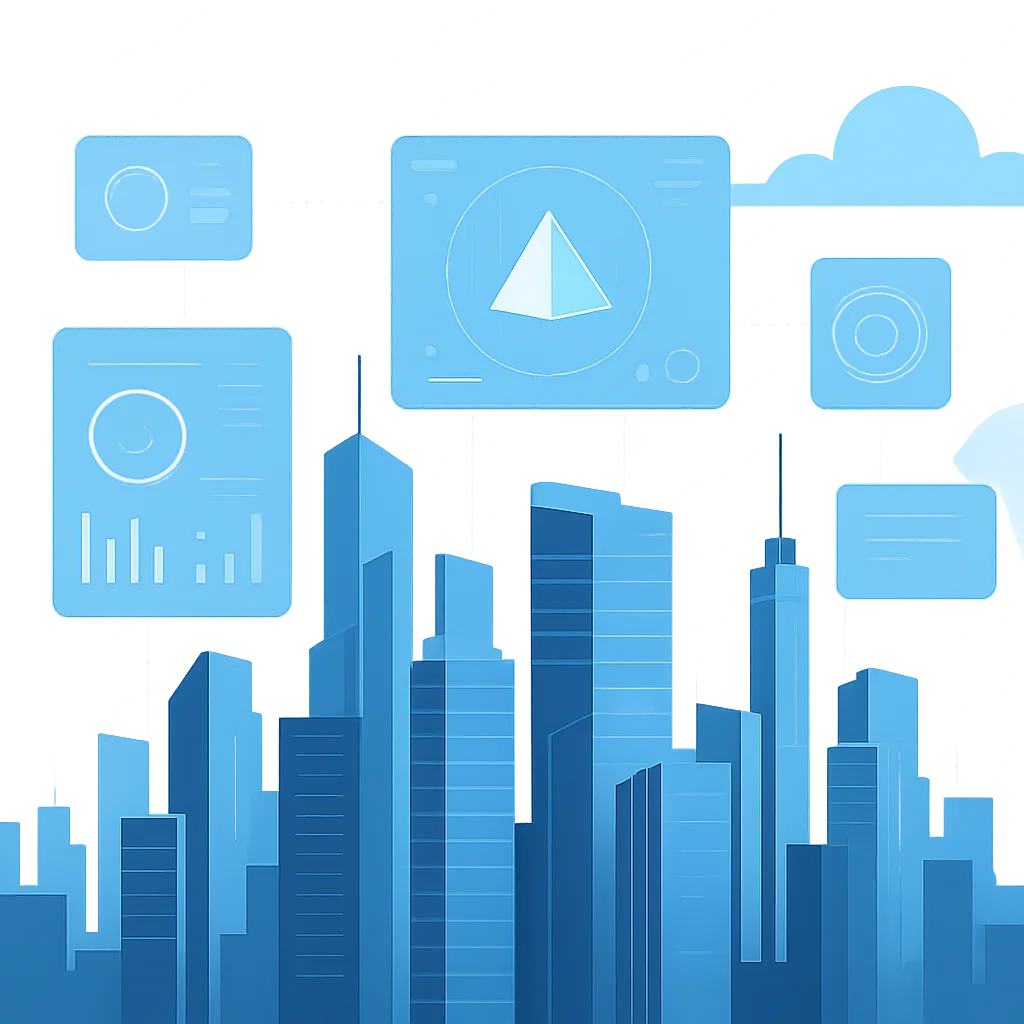Horizonte de cidade futurista com interfaces digitais transparentes e hologramas, simbolizando o futuro da computação espacial