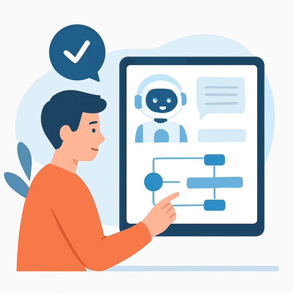Ilustração de um estudante interagindo com um tutor de idiomas de IA em um tablet, mostrando feedback personalizado e caminhos de aprendizagem adaptativos