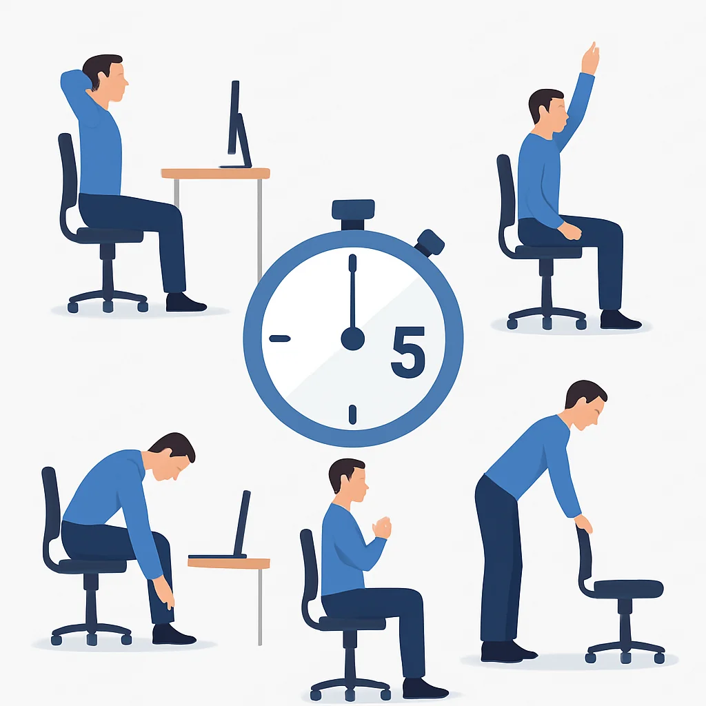 Infográfico mostrando uma rotina de exercícios de mesa de 5 minutos