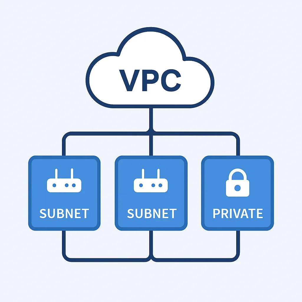 Diagrama de rede mostrando uma VPC com múltiplas subnets, incluindo segmentos públicos e privados