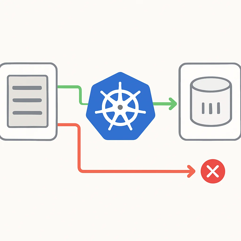 Visualização de Políticas de Rede mostrando fluxos de tráfego permitidos e negados em um cluster Kubernetes