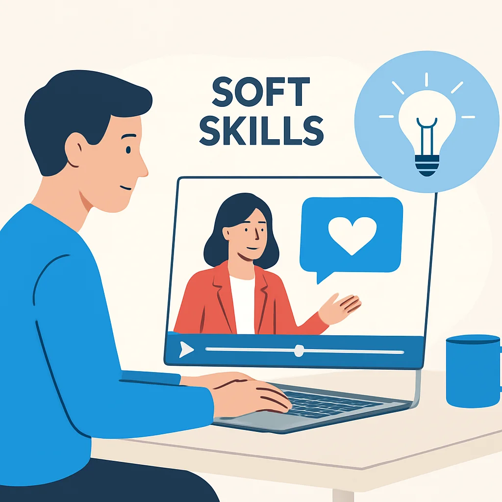 Pessoa participando de um curso ou workshop online sobre soft skills