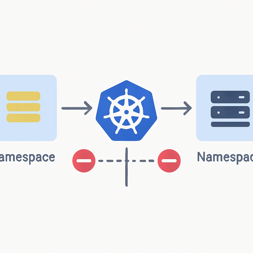Esquema mostrando Políticas de Rede restringindo tráfego entre diferentes namespaces Kubernetes