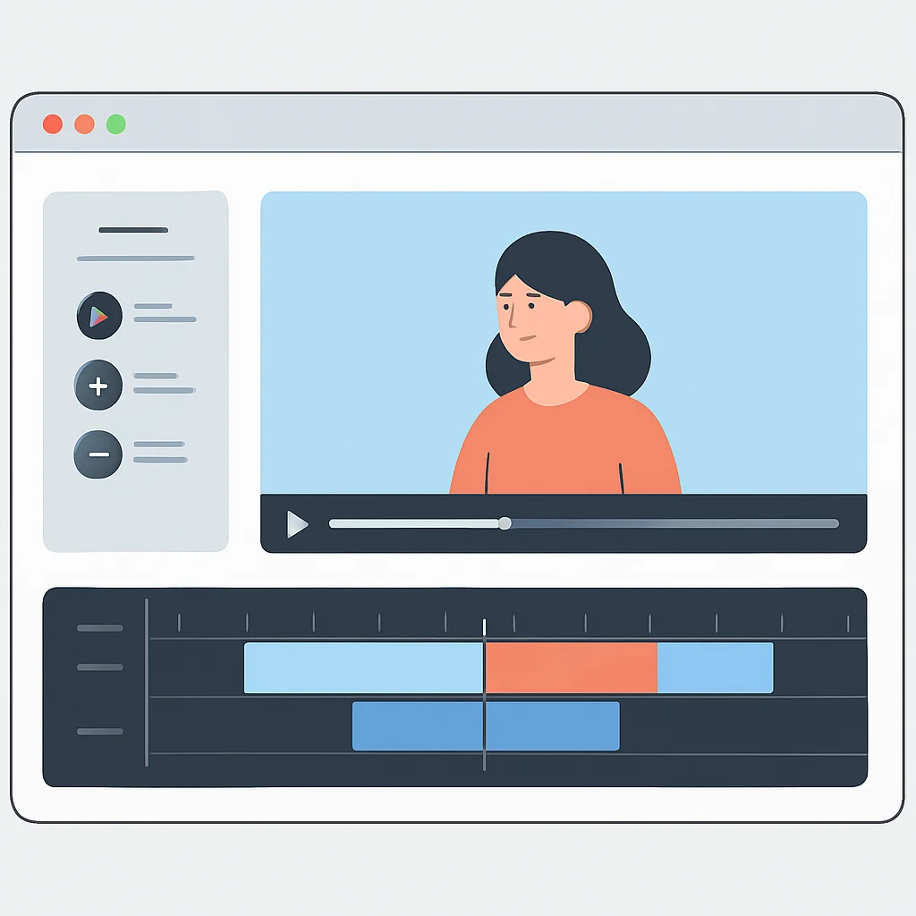 Captura de tela de uma interface de editor de vídeo online, destacando efeitos em tempo real e linha do tempo, impulsionada por WebAssembly