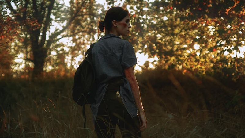 Ellie e um novo companheiro em The Last of Us Part III, observando uma cidade em ruínas