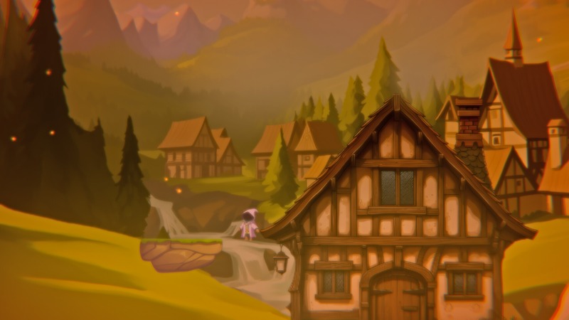 Personagem principal de Echoes of Eldoria em floresta mágica