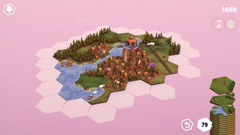 Um mapa hexagonal sendo construído com peças de paisagem