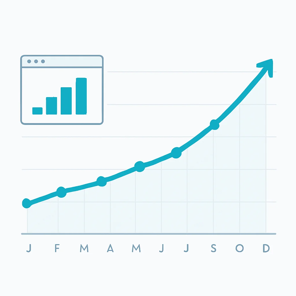 Gráfico de crescimento de tráfego do site DevOpsFlow em 12 meses devido ao marketing de conteúdo