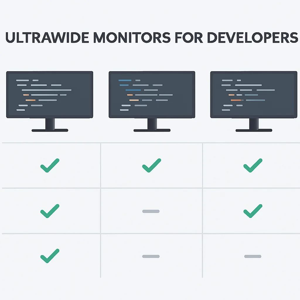 Gráfico de tabela comparativa de monitores ultrawide para desenvolvedores