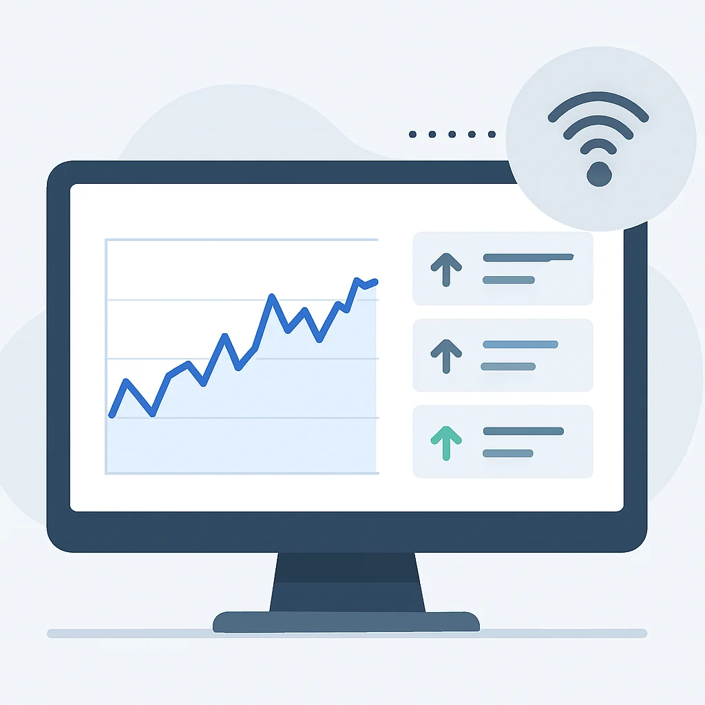 Dashboard exibindo atualizações de dados do mercado de ações em tempo real via WebSockets