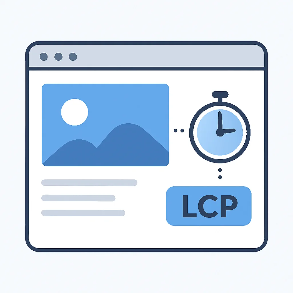 Diagrama ilustrando a medição do LCP em uma página web com uma grande imagem de destaque
