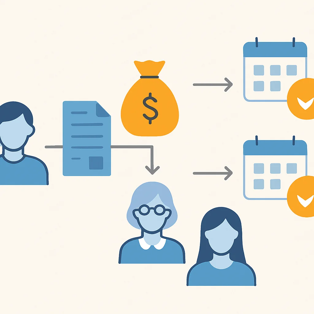 Diagrama mostrando o processo de herança com pontos de pagamento do ITCMD e prazos