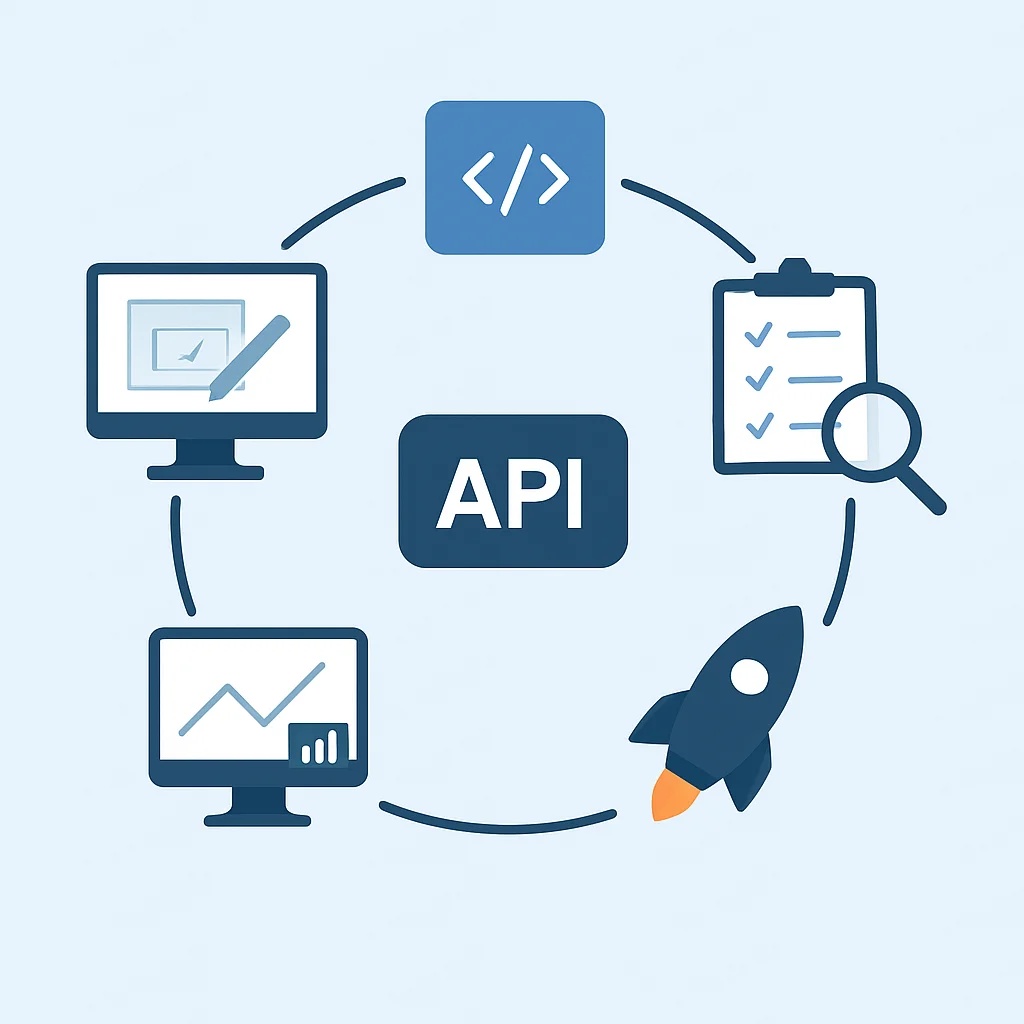 Diagrama do ciclo de vida da API com ferramentas em cada etapa