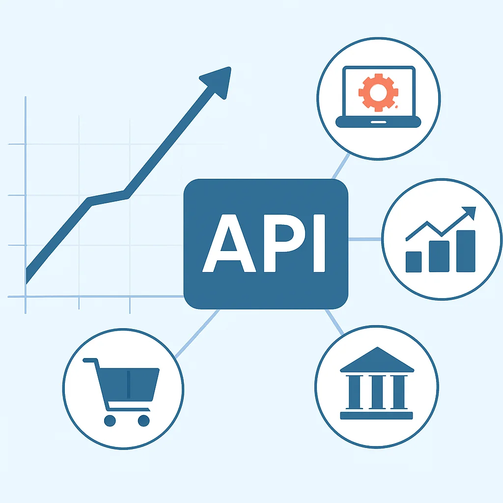 Infográfico mostrando o crescimento da economia de APIs e setores chave