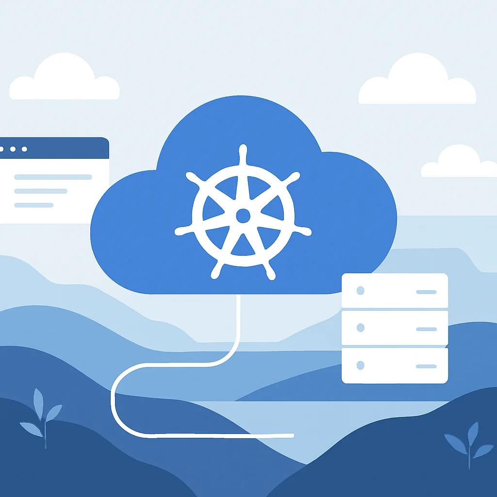 Ilustração conceitual do cenário nativo da nuvem com Kubernetes no centro
