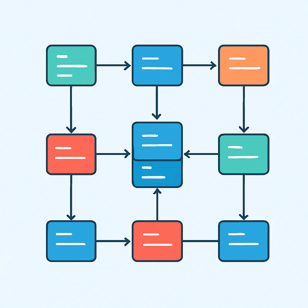 Diagrama de arquitetura de microsserviços complexa com serviços se comunicando