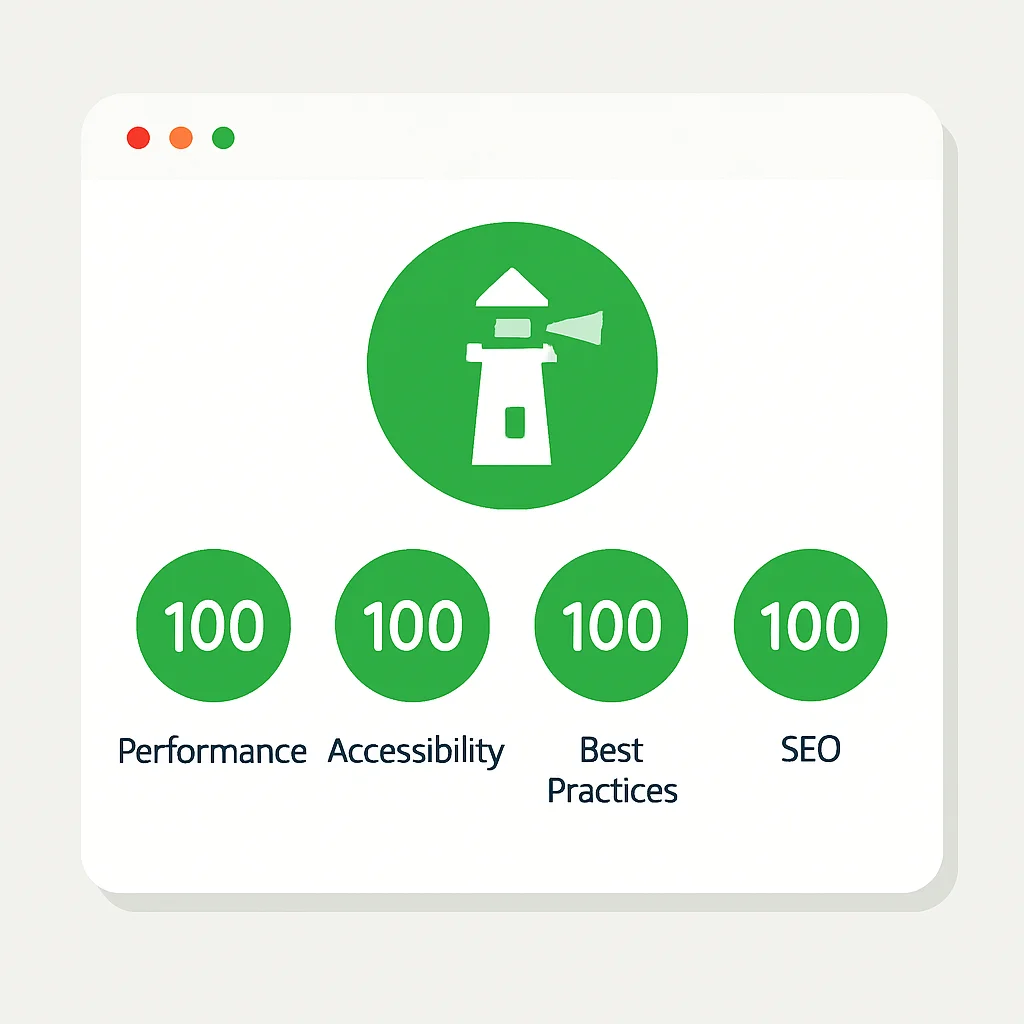 Captura de tela de um relatório do Google Lighthouse com altas pontuações para um PWA