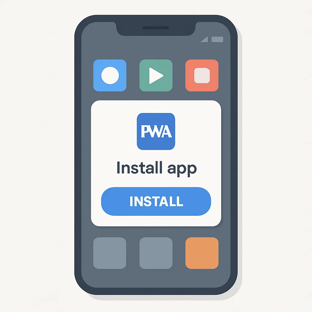 Captura de tela de um PWA sendo instalado na tela inicial de um dispositivo móvel