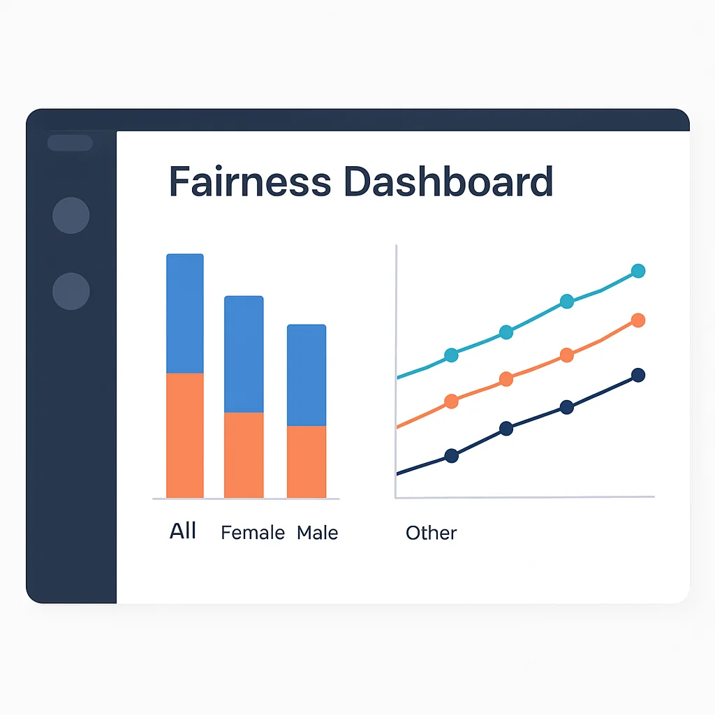 Captura de tela de um dashboard de fairness em MLOps mostrando métricas para diferentes grupos demográficos ao longo do tempo