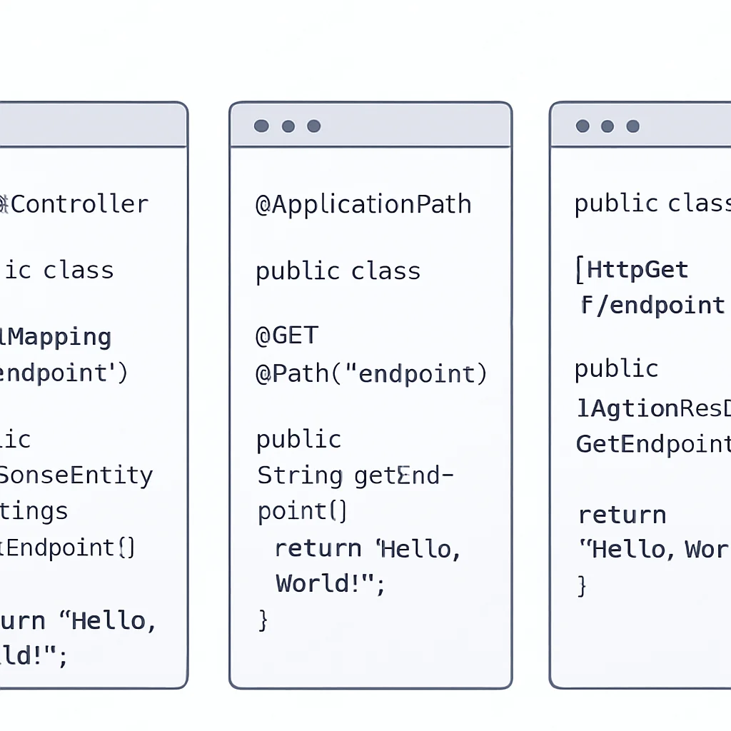 Comparação lado a lado de snippets de código de endpoints REST