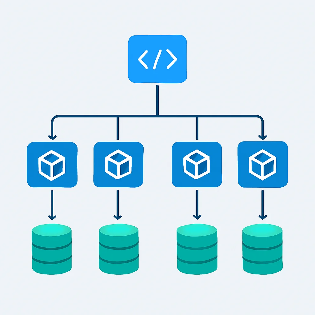 Diagrama de arquitetura mostrando comunicação de microsserviços com API Gateway e bancos de dados individuais