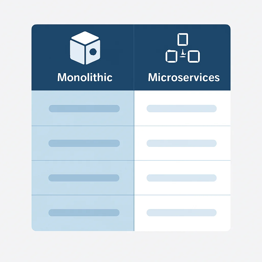 Tabela comparativa de Monolitos vs Microsserviços em várias dimensões